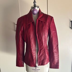 Elegant Women's Crimson Leather Jacket
